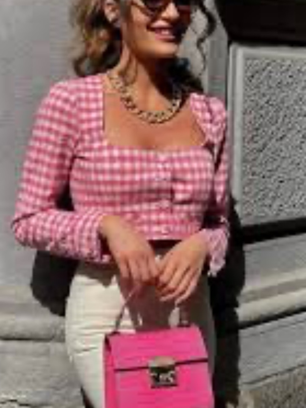 Zara Pink Gingham Square-Neck Crop Top